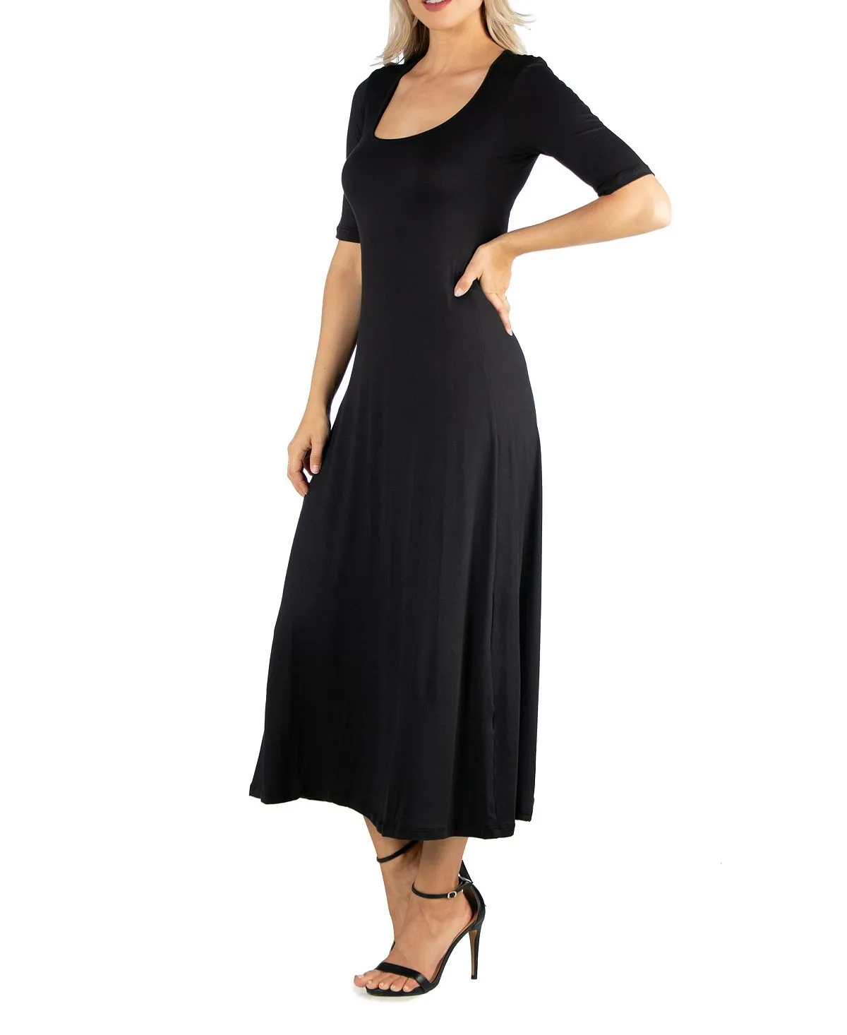 24seven Comfort Apparel Women's Casual Maxi Dress, Black