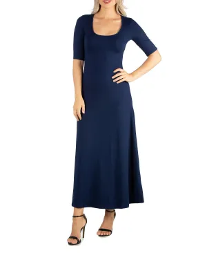 24seven Comfort Apparel Women's Casual Maxi Dress, Blue