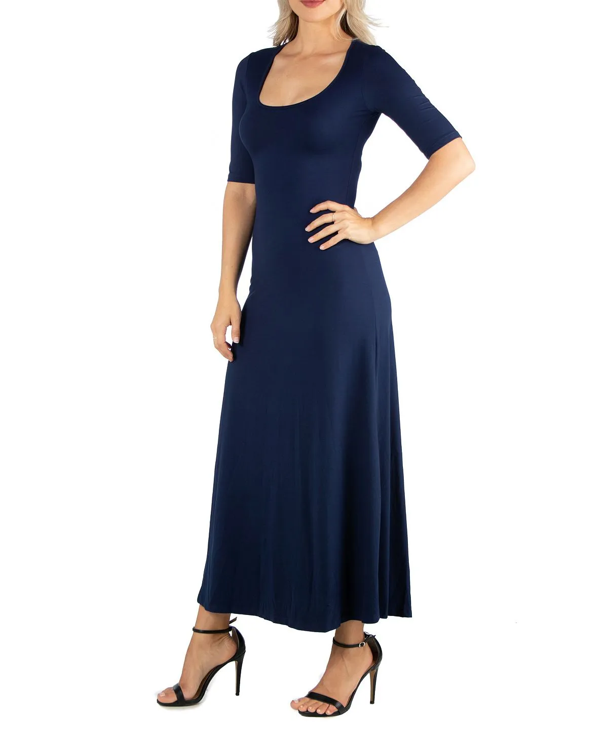 24seven Comfort Apparel Women's Casual Maxi Dress, Blue