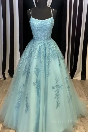 A Line Backless Lace Long Sky Blue Prom Dress Backless Sky Blue Lace Formal Dress Sky Blue Evening Dress