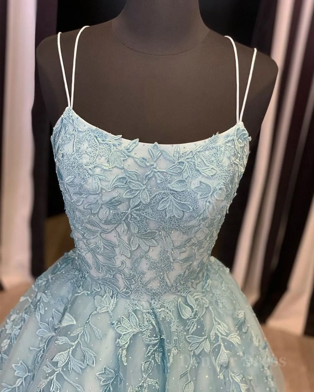 A Line Backless Lace Long Sky Blue Prom Dress Backless Sky Blue Lace Formal Dress Sky Blue Evening Dress