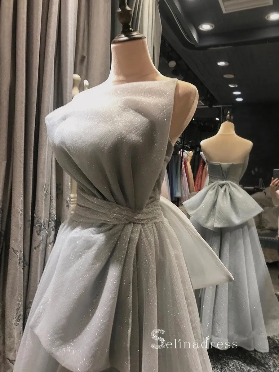 A-line Strapless Long Prom Dress With Big Bow Modest Evening Dresses GKF026