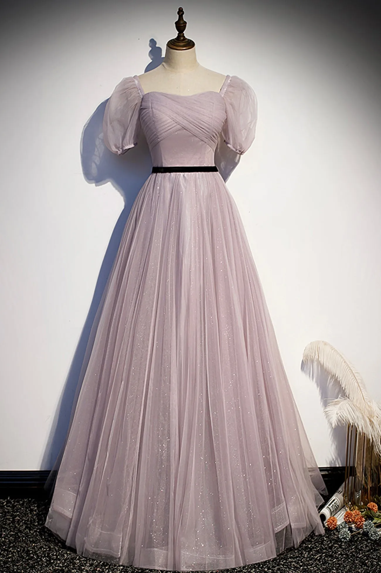 A-Line Tulle Long Prom Dresses Simple Evening Dresses
