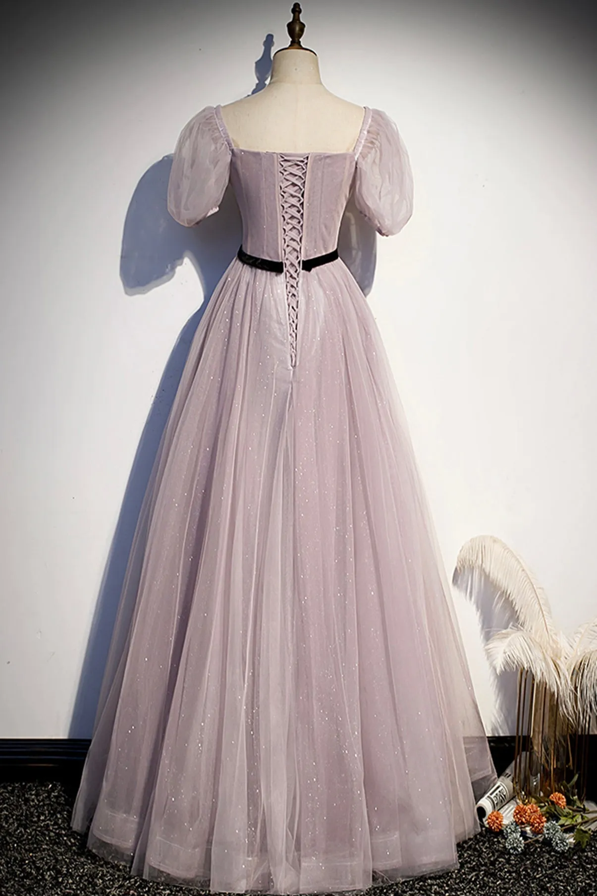 A-Line Tulle Long Prom Dresses Simple Evening Dresses