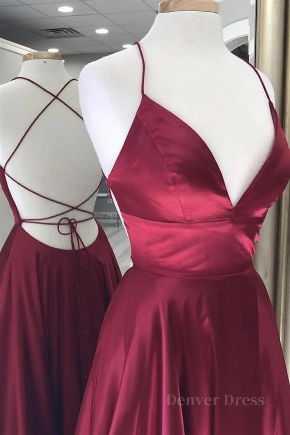 A Line V Neck Backless Burgundy Long Prom Dresses Backless Burgundy Formal Graduation Evening Dresses