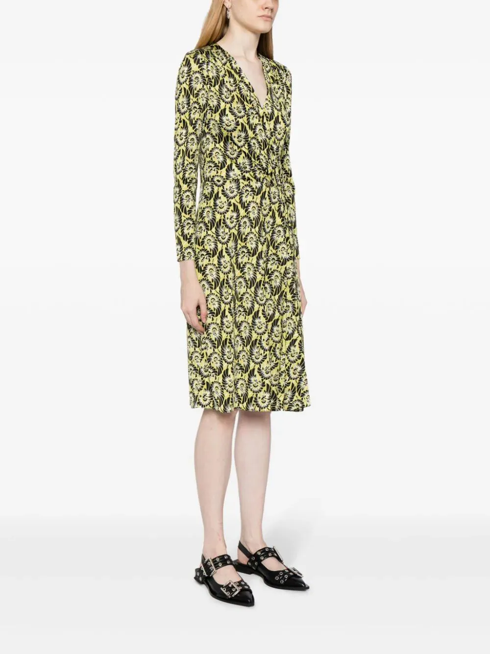 Abstract Print Silk Wrap Dress