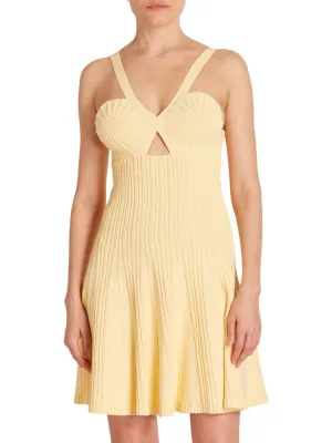Alaïa Pleated Knit Dress with Pleated Skirt, Jaune Pale