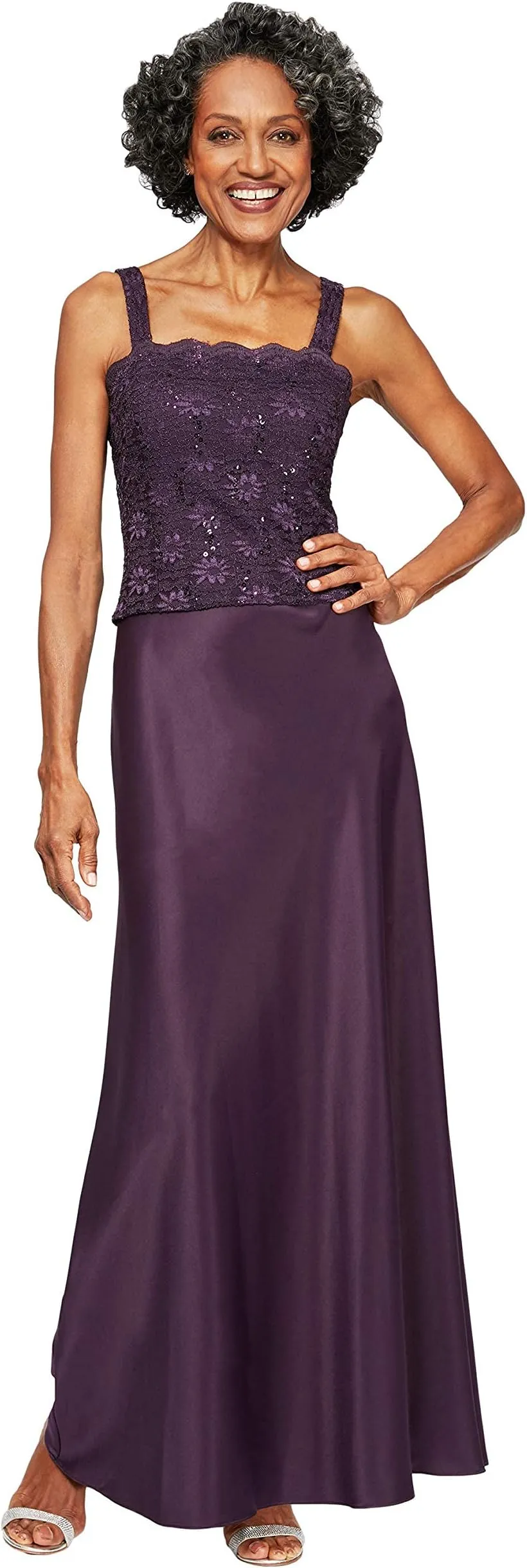 Alex Evenings Long Jacket Dress and Satin Skirt, Eggplant