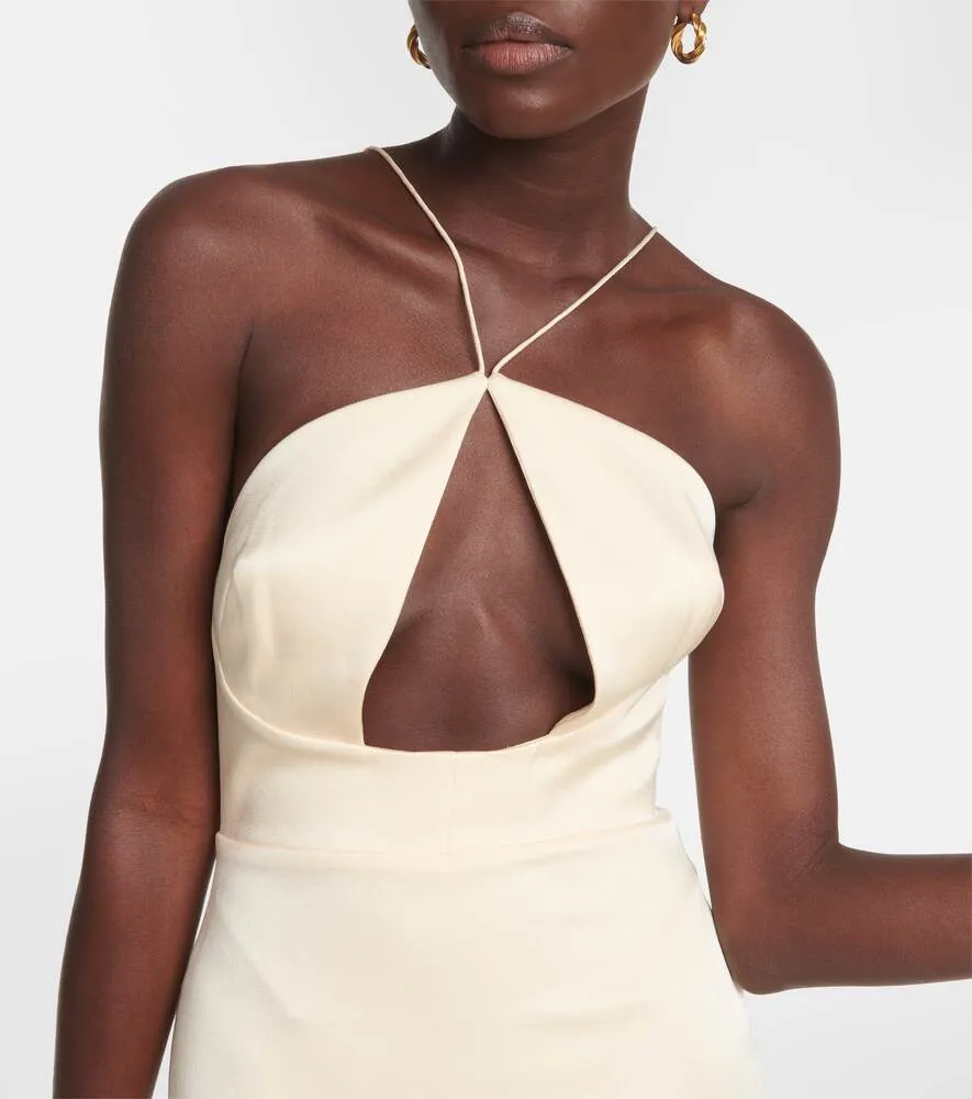 ALEX PERRY Drake Satin Halter Dress, Neutral