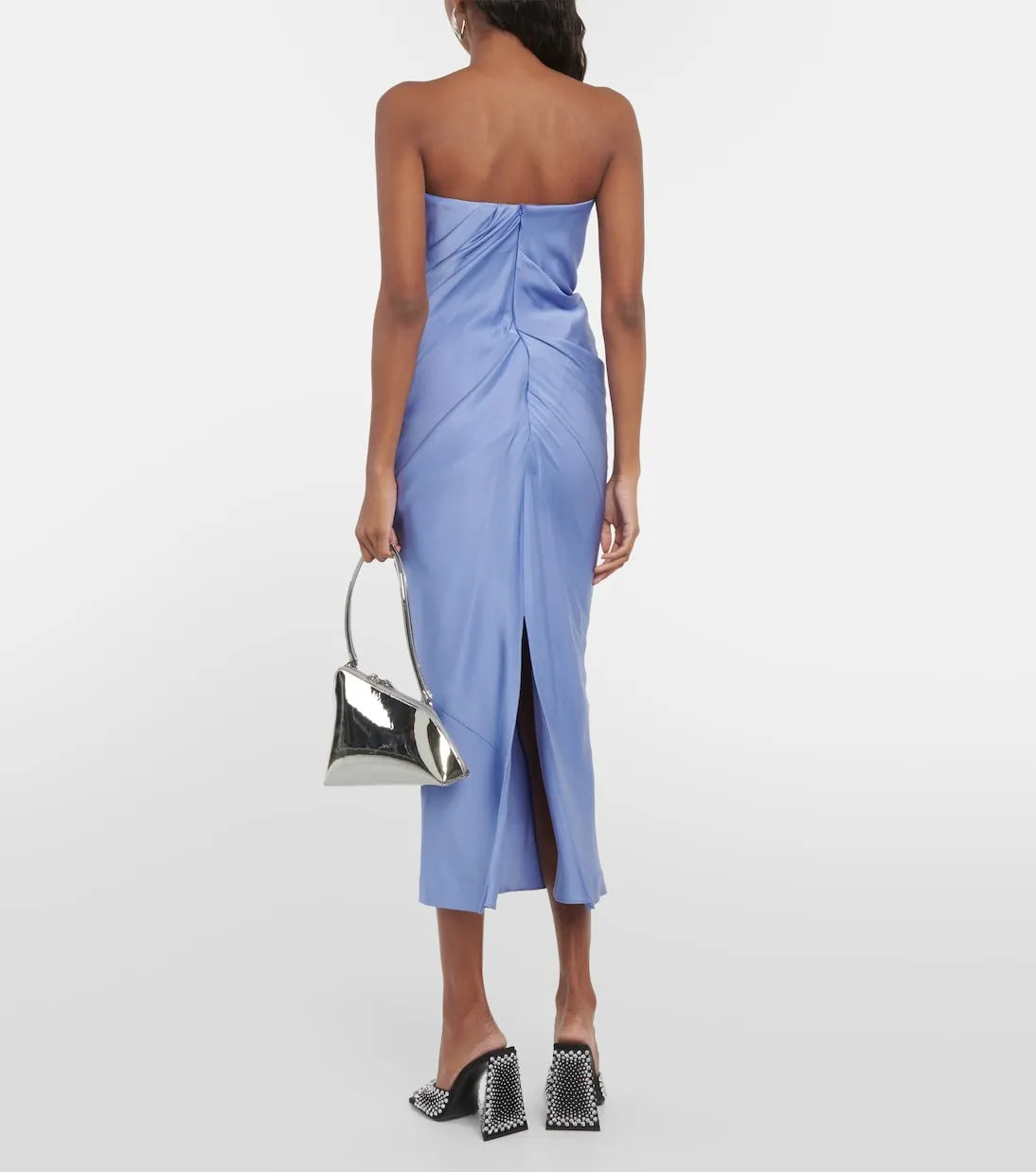 Alex Perry Draped Strapless Crepe Midi Dress, Blue