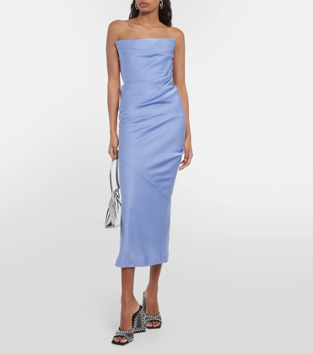 Alex Perry Draped Strapless Crepe Midi Dress, Blue