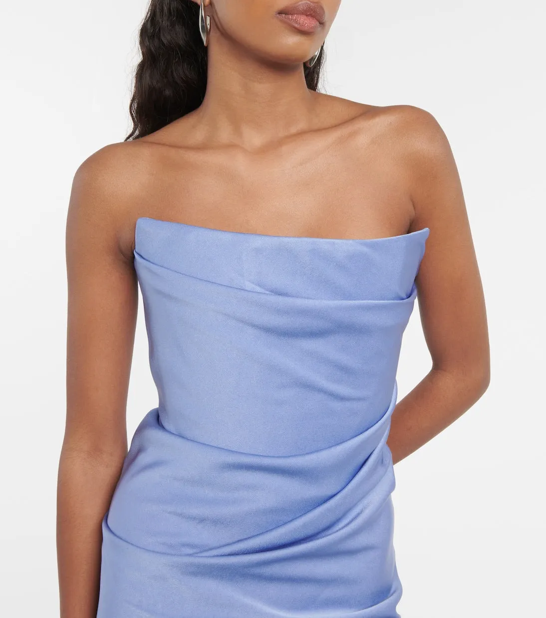 Alex Perry Draped Strapless Crepe Midi Dress, Blue