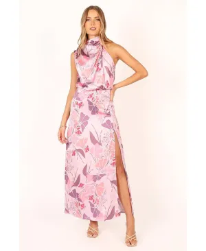 Amelia Women's Petal and Pup Halter Neck Maxi Dress, Pink