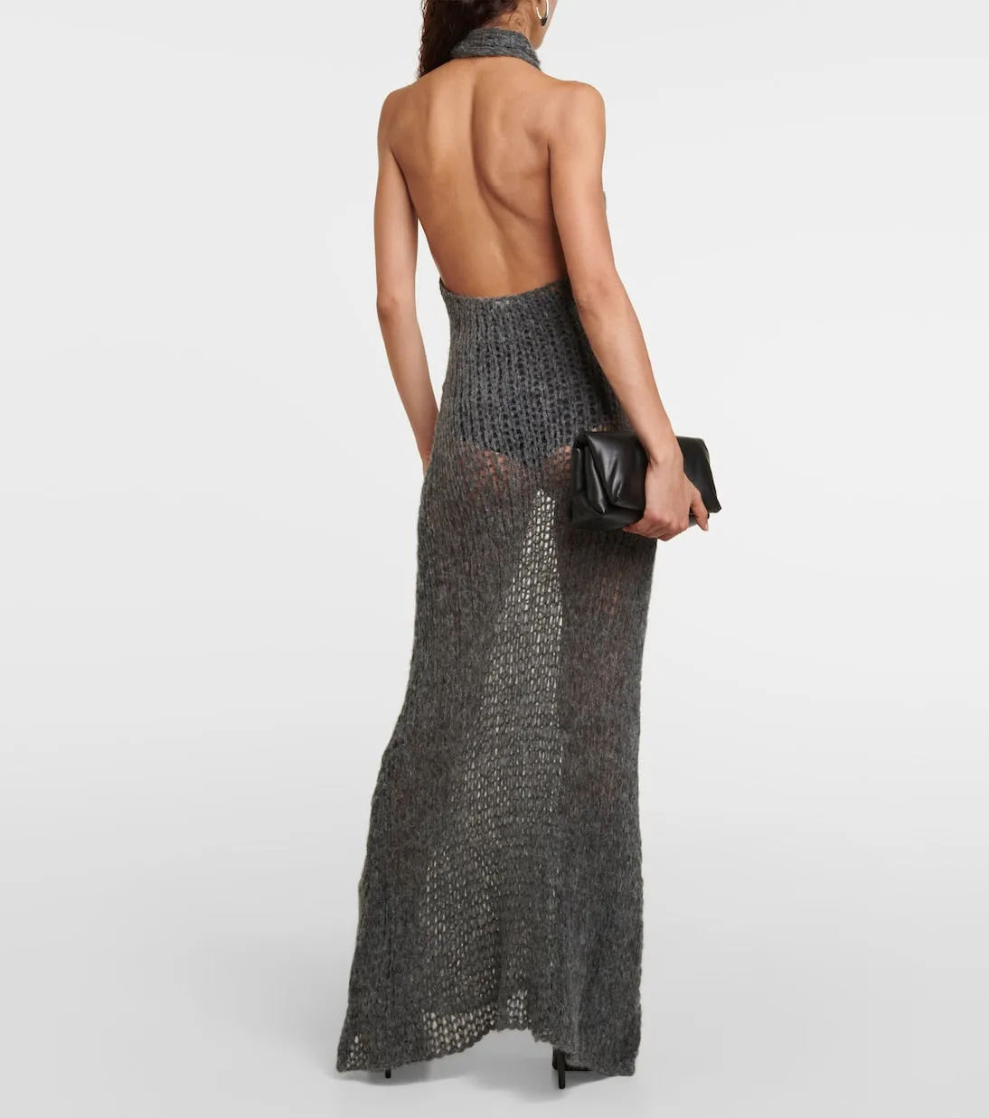 Ann Demeulemeester Alpaca Halter Neck Maxi Dress, Gray