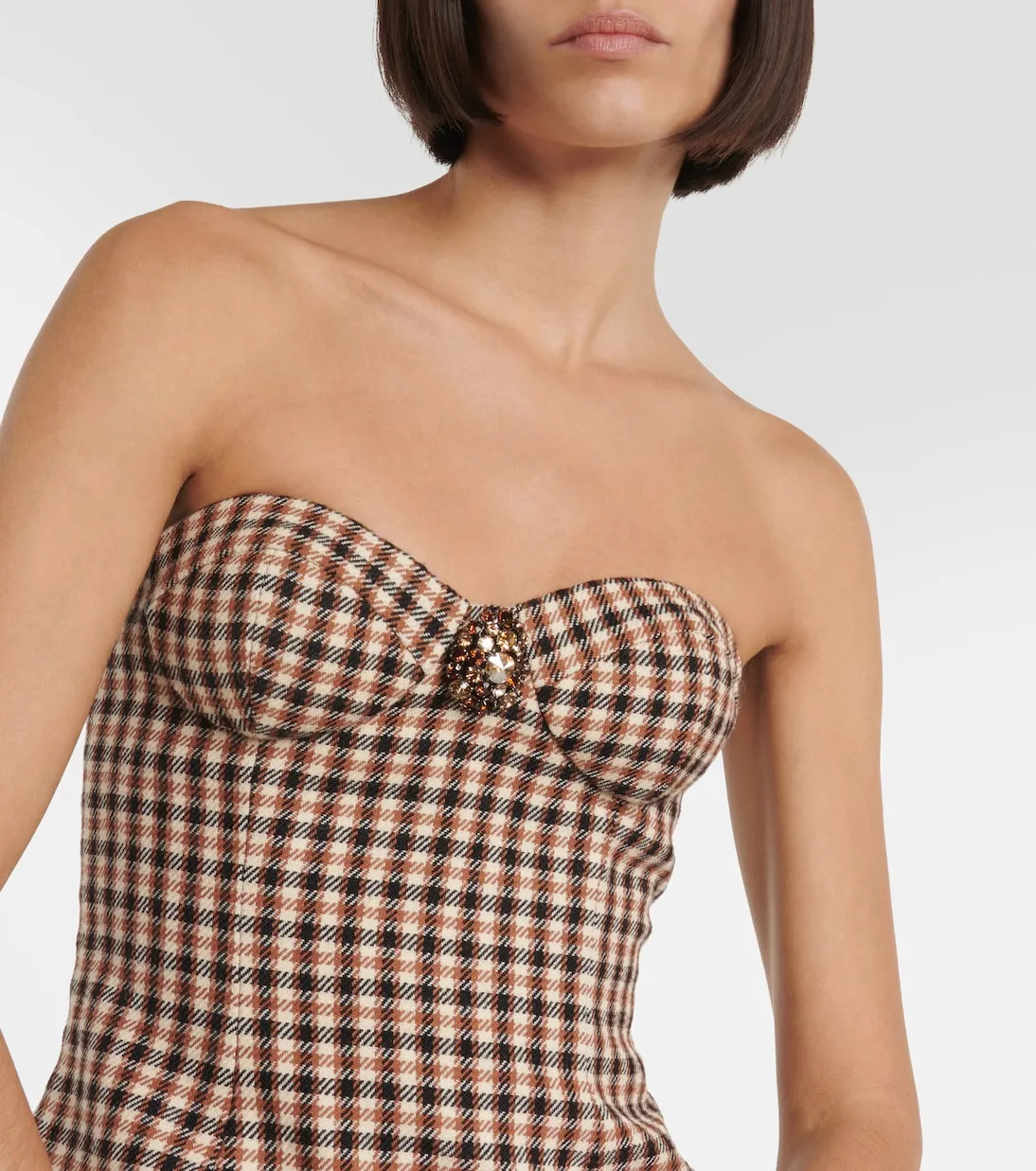 Area Faux Fur Trim Strapless Mini Dress, Multicolor
