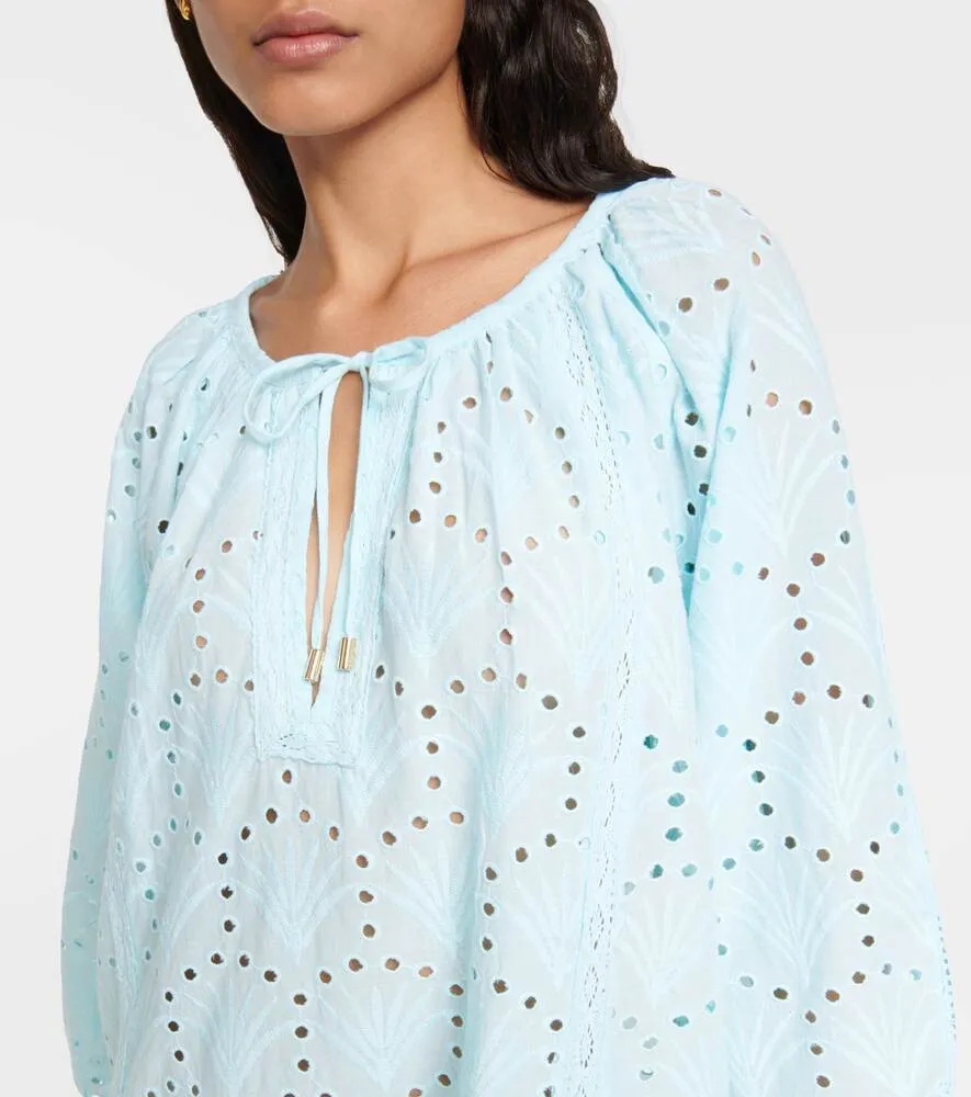 Ashley Cotton Mini Dress with Embroidery MELISSA ODABASH, Blue