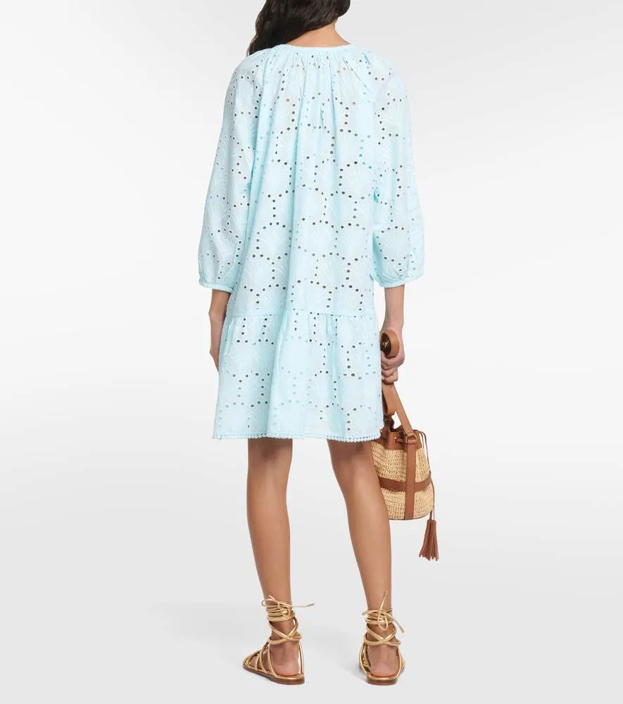 Ashley Cotton Mini Dress with Embroidery MELISSA ODABASH, Blue