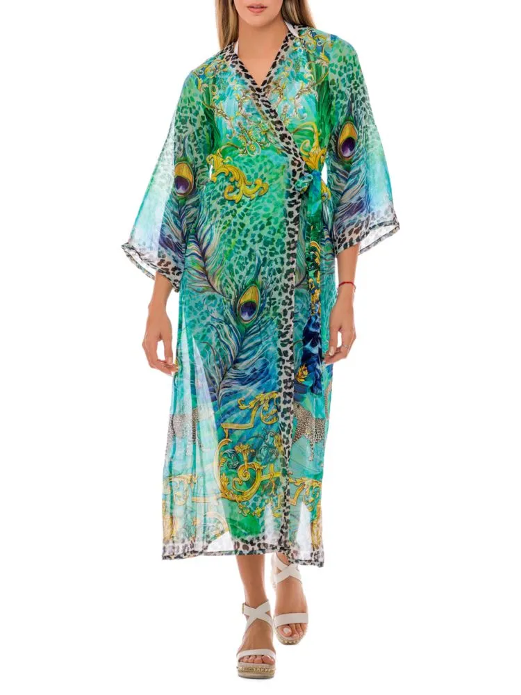 Asymmetrical halter neck dress with Ranee'S print, green
