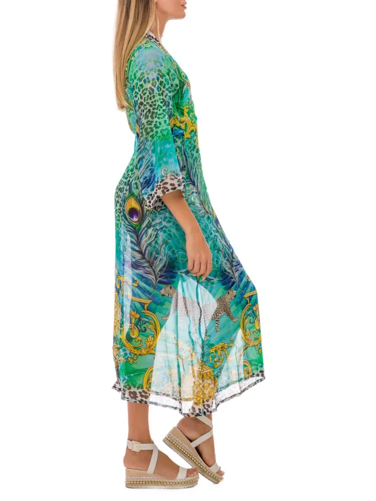 Asymmetrical halter neck dress with Ranee'S print, green