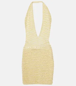 Aya Muse Sequin Halter Neck Mini Dress, Yellow