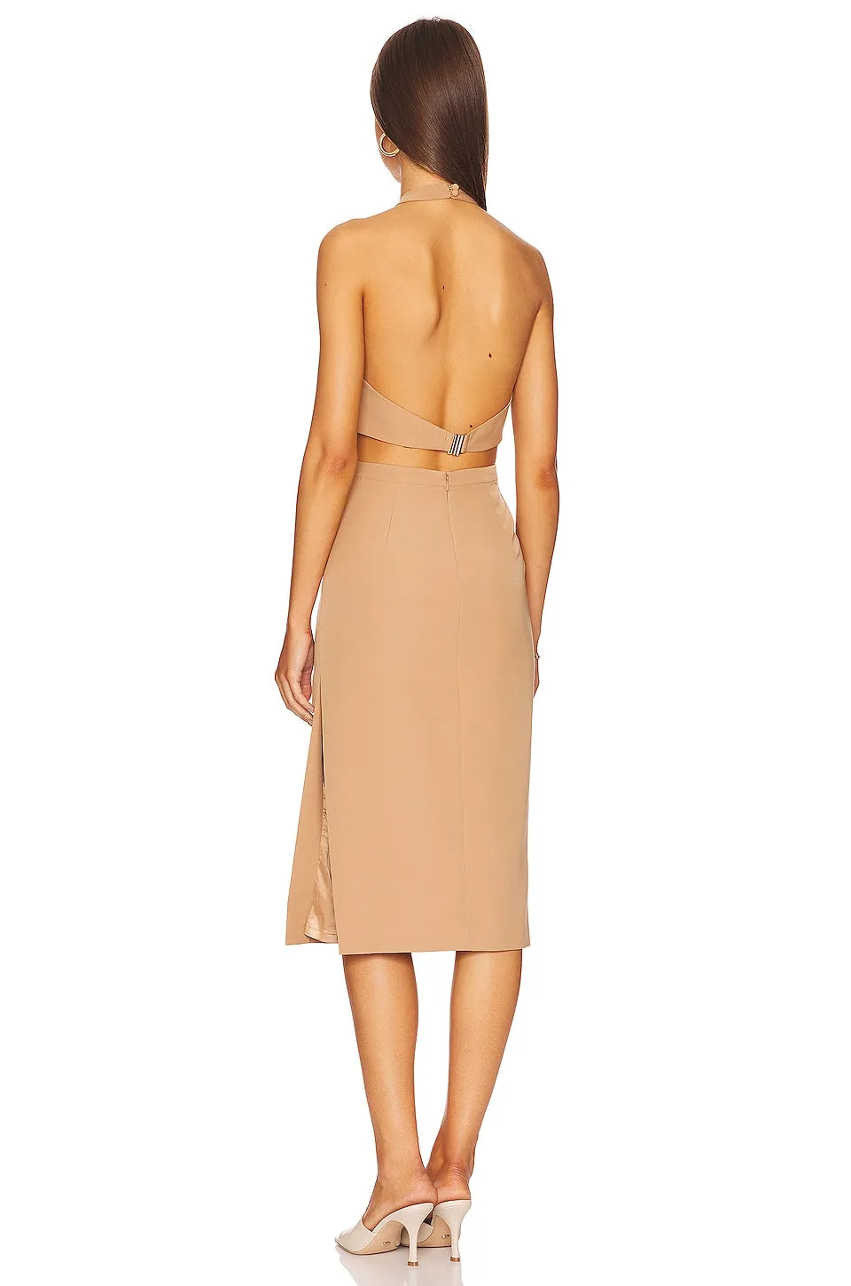 Bardot Amara Halter midi dress, beige