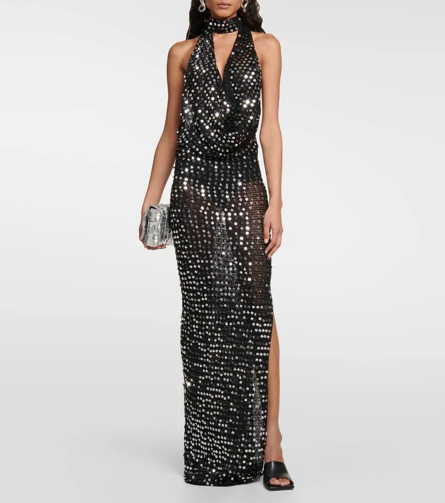 Bellico sequin maxi dress with halter neckline AYA MUSE, black