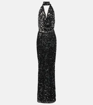 Bellico sequin maxi dress with halter neckline AYA MUSE, black