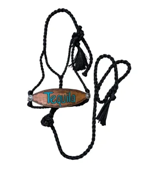 Black Braided mule tape horse halter with personalized noseband