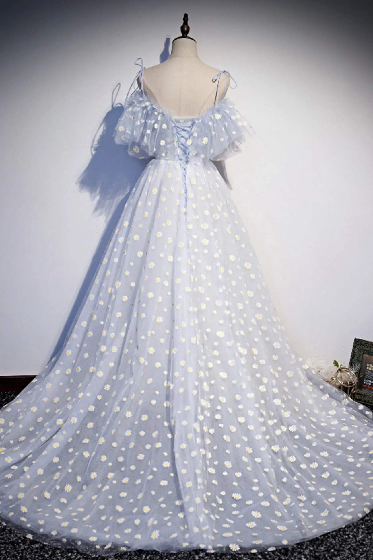 Blue Tulle Long Prom Dresses Cute A-Line Evening Dresses