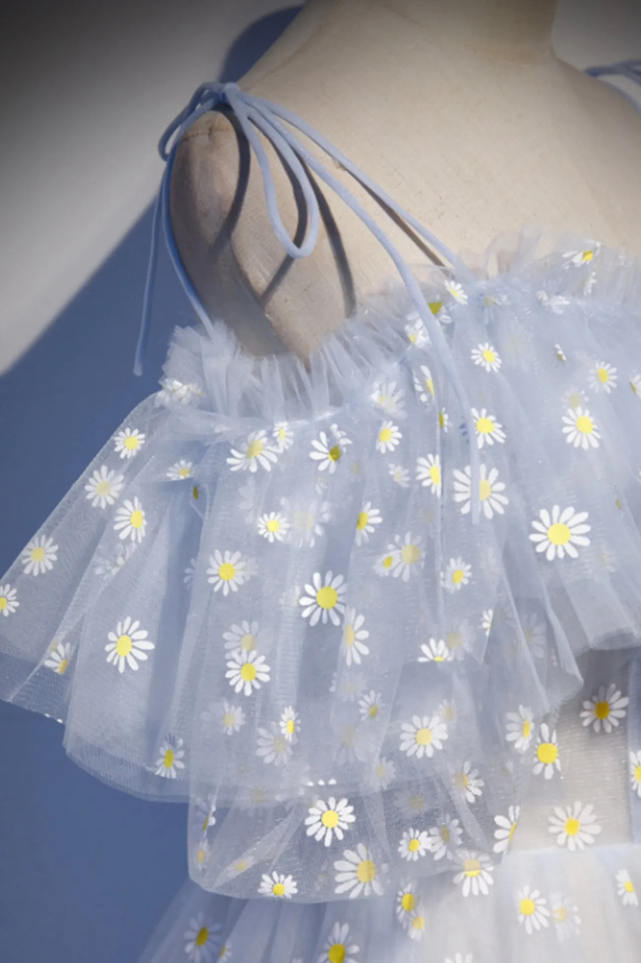 Blue Tulle Long Prom Dresses Cute A-Line Evening Dresses