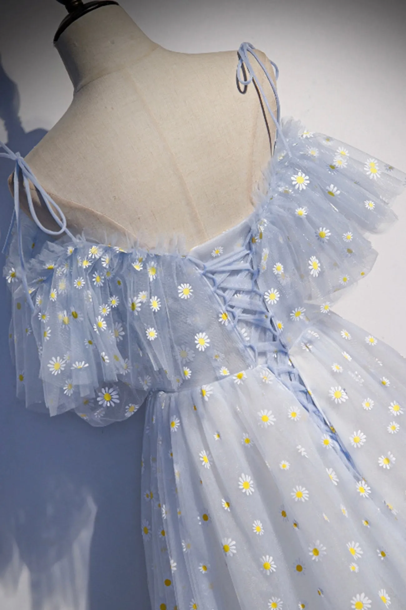Blue Tulle Long Prom Dresses Cute A-Line Evening Dresses