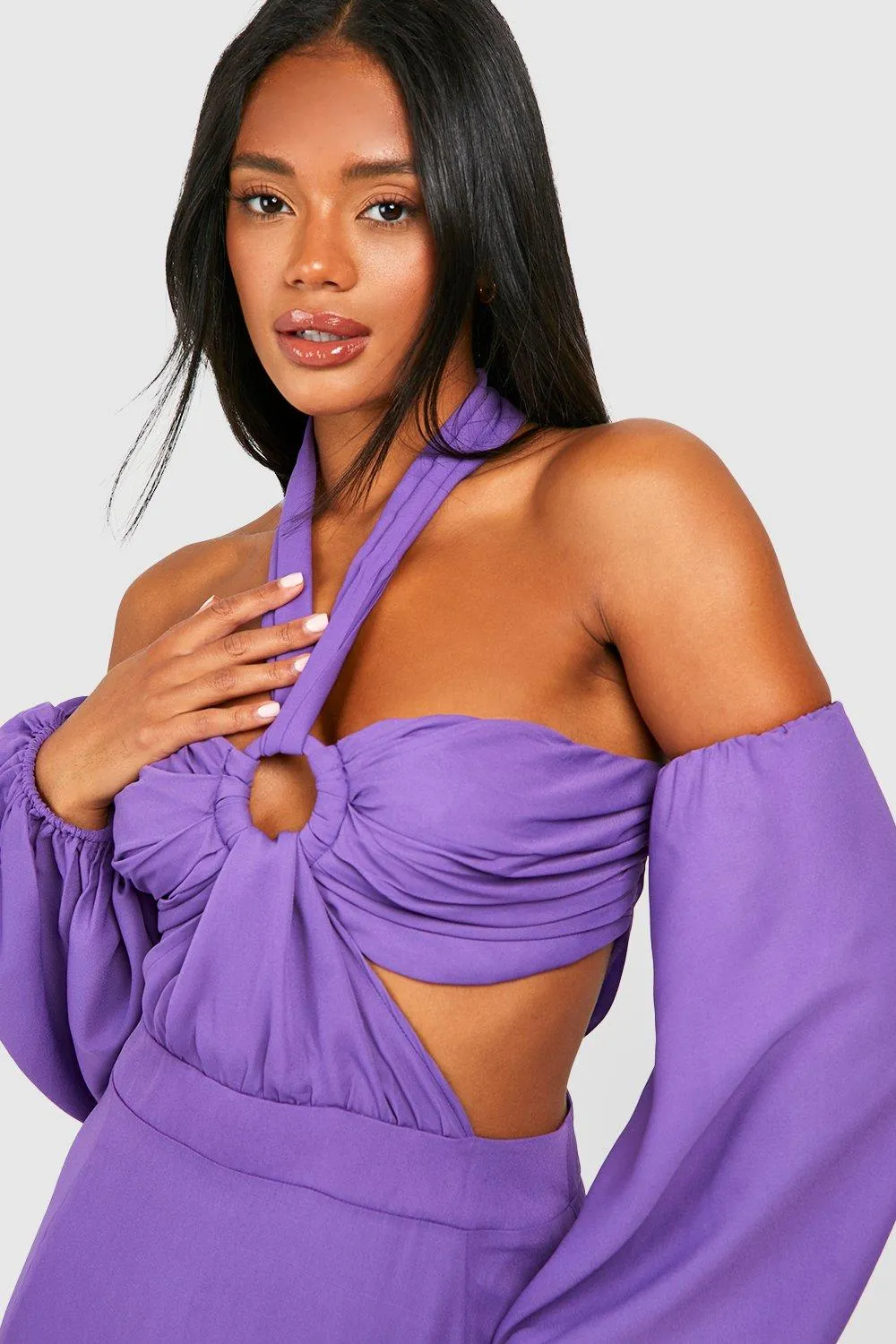 Boohoo Chiffon Cutout Halter Maxi Dress, Purple