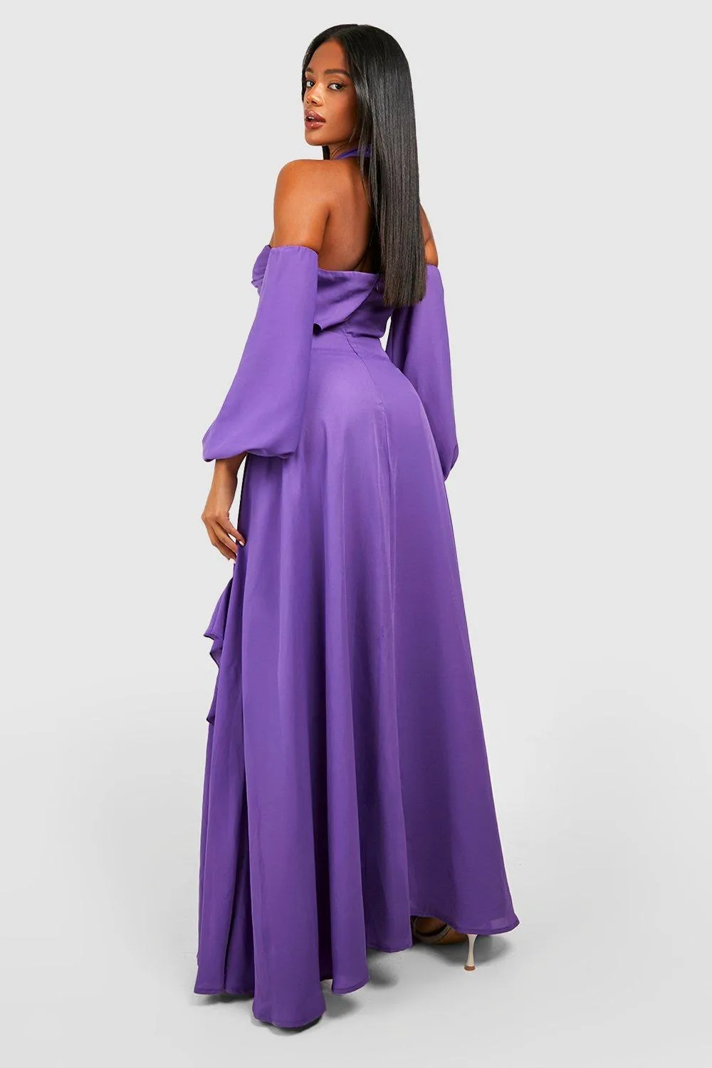 Boohoo Chiffon Cutout Halter Maxi Dress, Purple