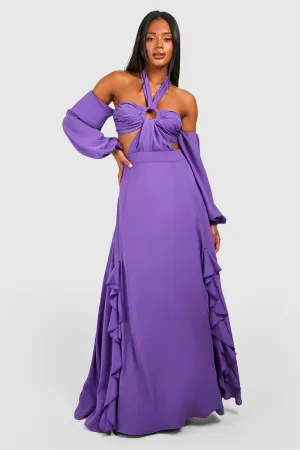 Boohoo Chiffon Cutout Halter Maxi Dress, Purple