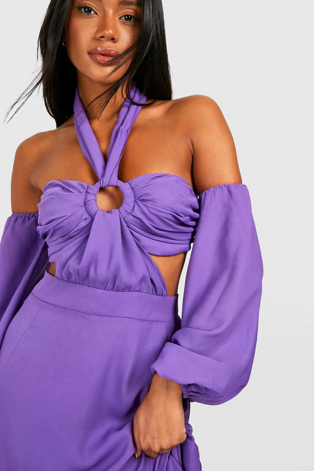 Boohoo Chiffon Cutout Halter Maxi Dress, Purple