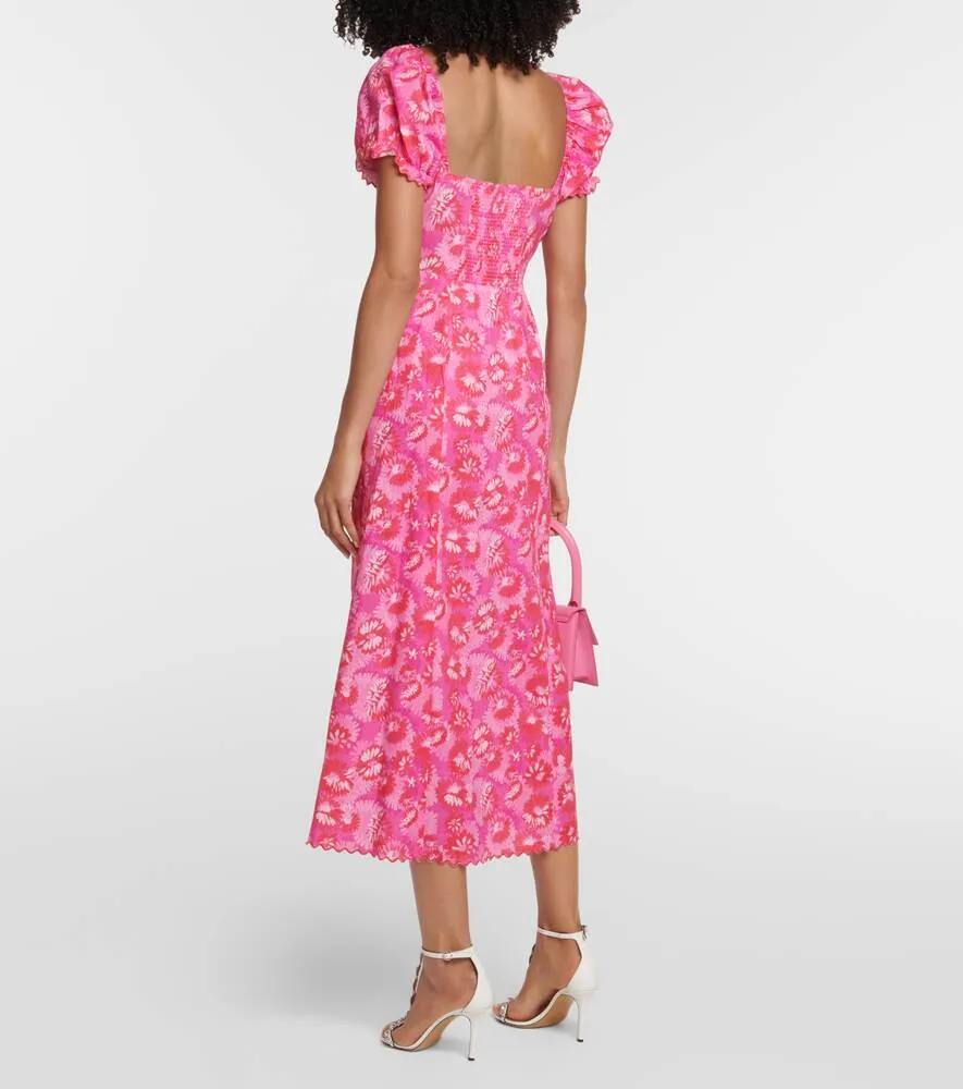Briella RIXO Linen Blend Print Midi Dress, Multicolor