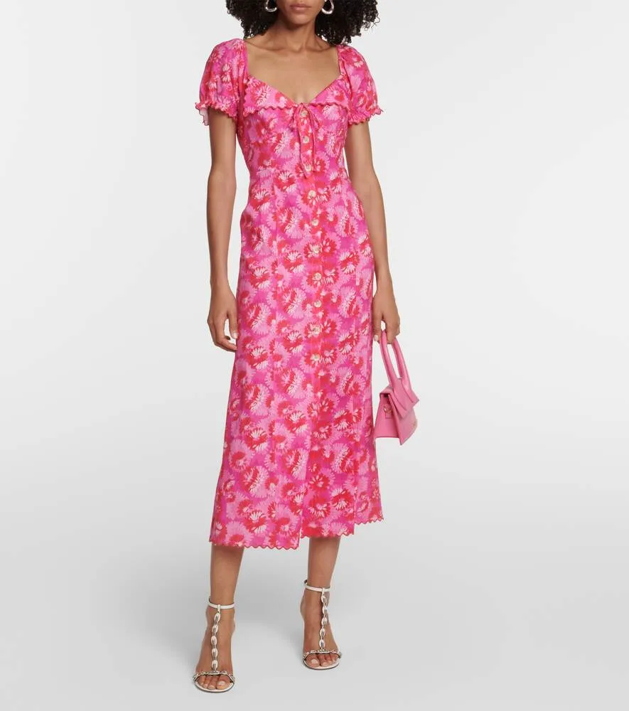 Briella RIXO Linen Blend Print Midi Dress, Multicolor