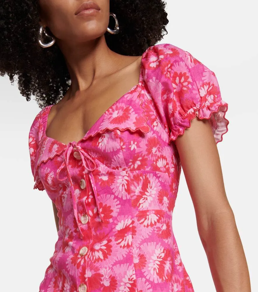 Briella RIXO Linen Blend Print Midi Dress, Multicolor