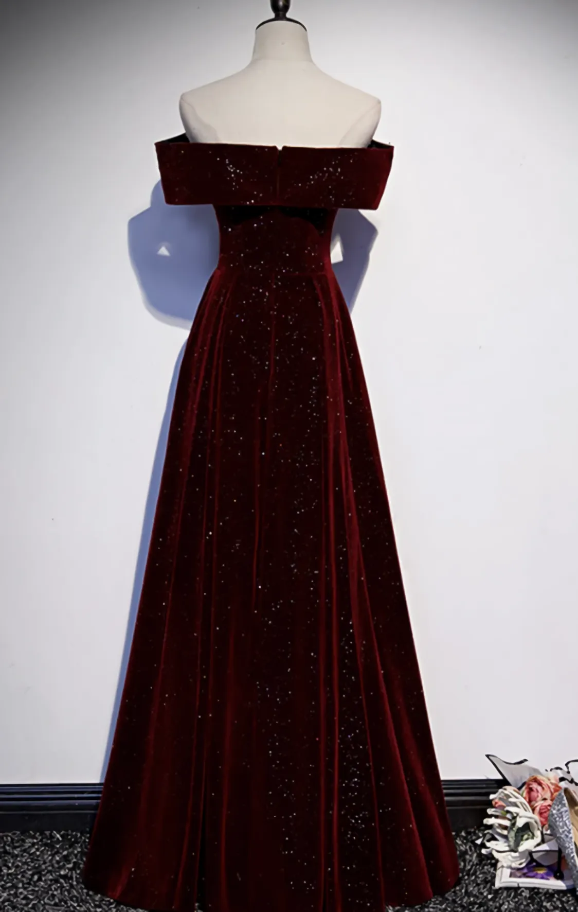 Burgundy Velvet Long Prom Dress Evening Dress
