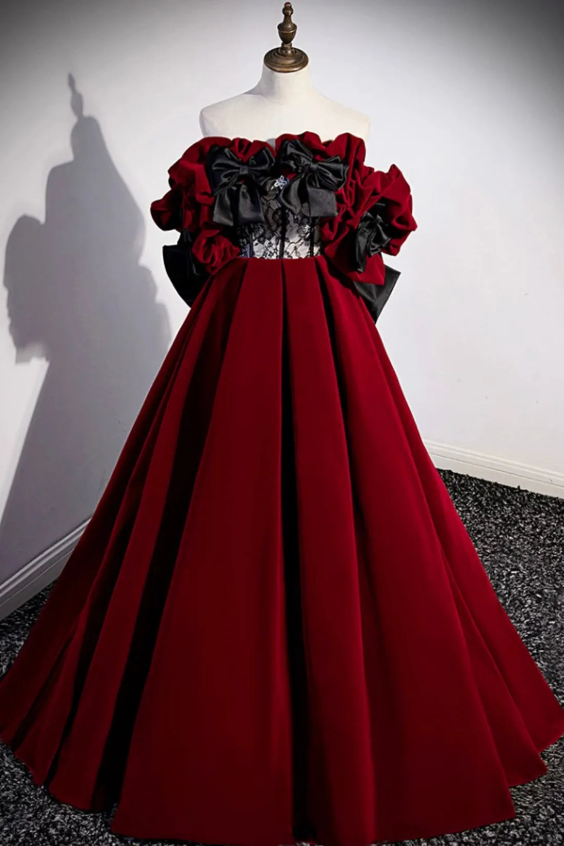 Burgundy Velvet Long Prom Dress Off the Shoulder A-Line Evening Dress
