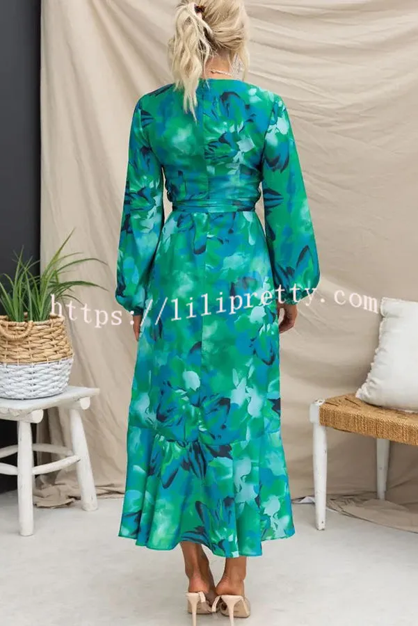 Colour Bloom Floral Print Wrap Belt High Low Maxi Dress