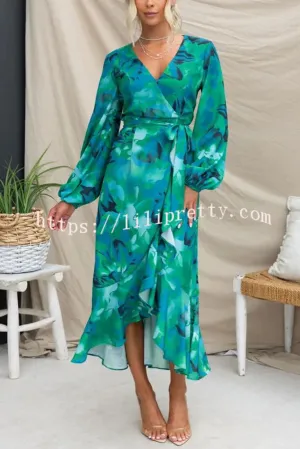 Colour Bloom Floral Print Wrap Belt High Low Maxi Dress