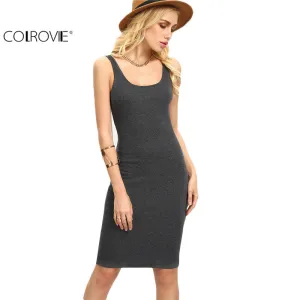 COLROVIE Ladies Summer Style Fitness Women Sexy Bodycon Knee Length Dresses Casual 2017 New Sleeveless Dress