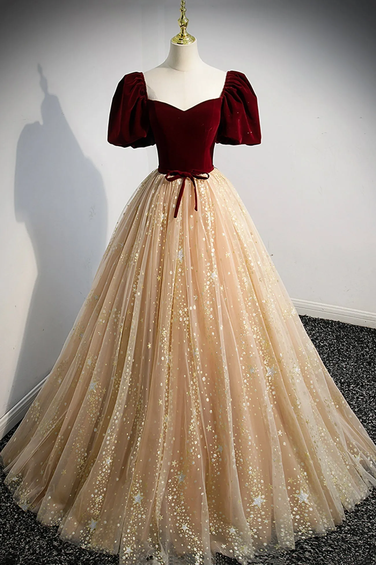 Cute Velvet Tulle Long Prom Dress A-Line Evening Dress