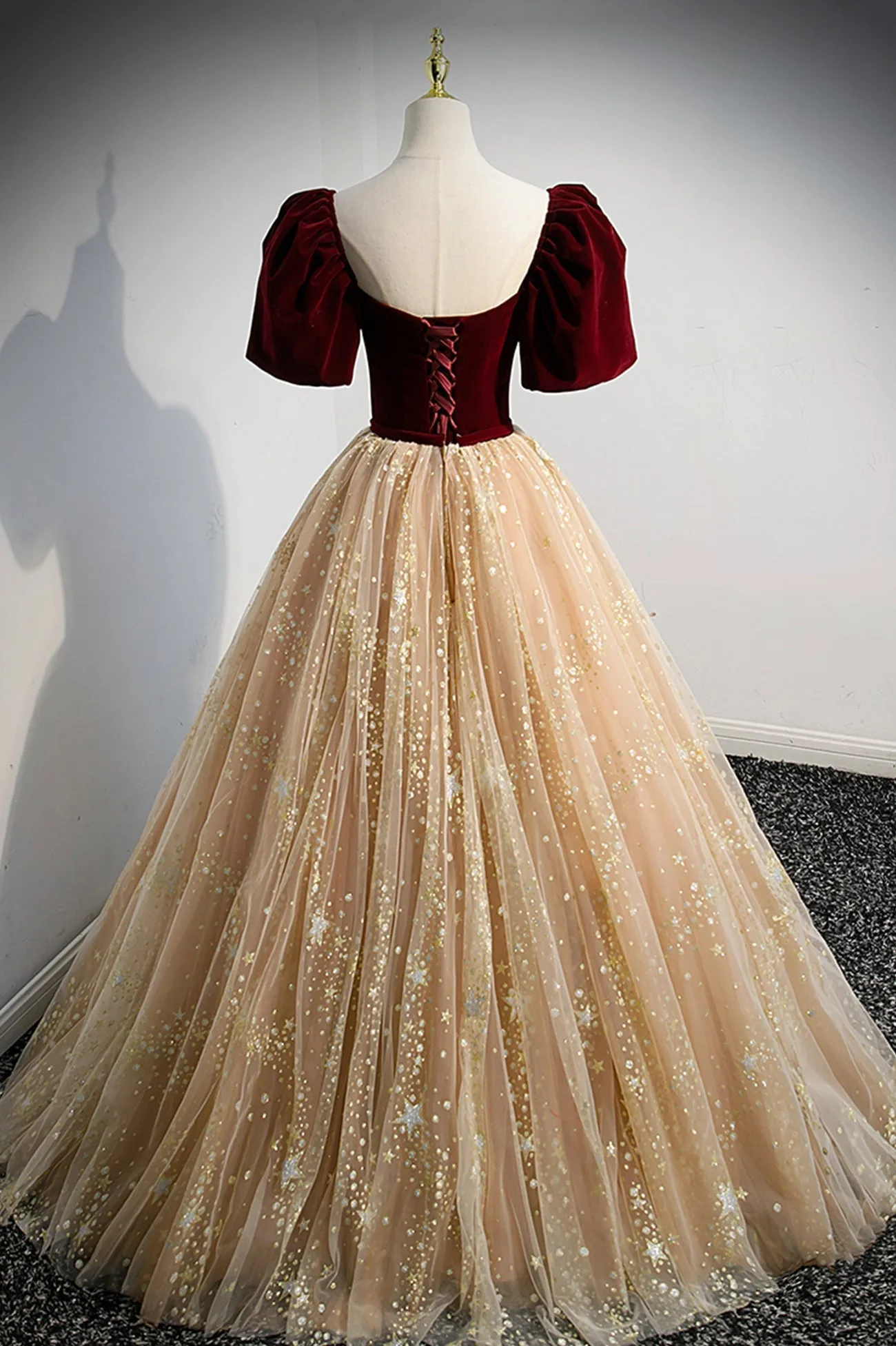 Cute Velvet Tulle Long Prom Dress A-Line Evening Dress