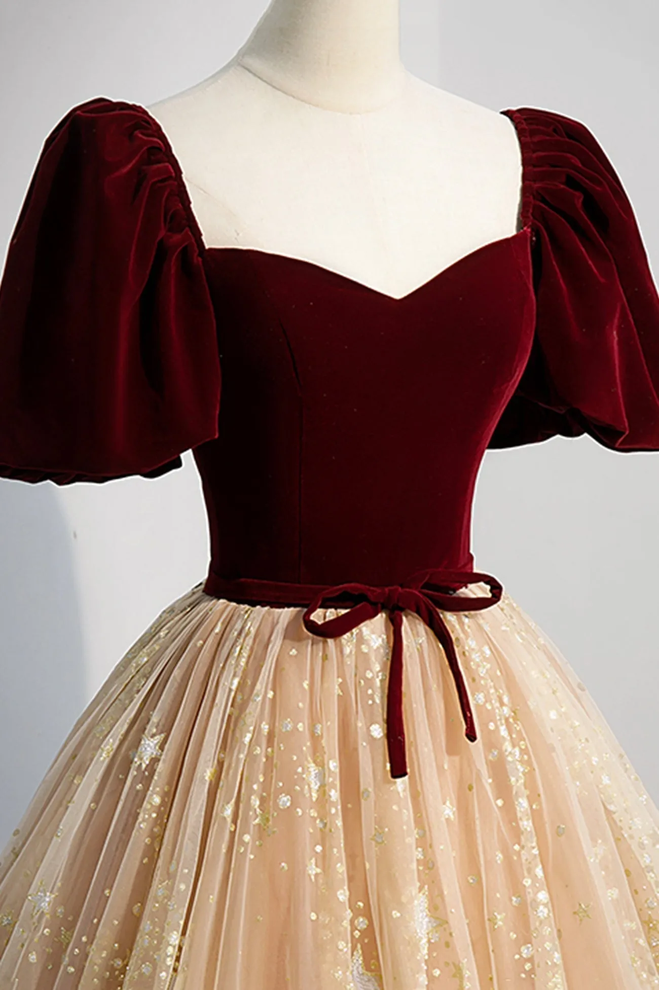 Cute Velvet Tulle Long Prom Dress A-Line Evening Dress