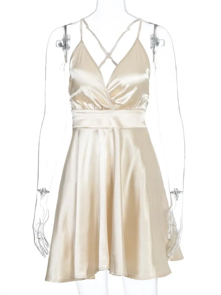 DressBetty - Satin Sexy Backless Party Night Club Wrap Mini Dress