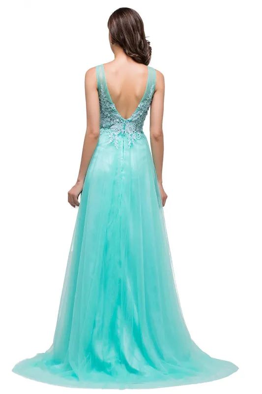 Elegant Tulle Lace Aline Evening Dress Sleeveles Beading Special Occasion Dress
