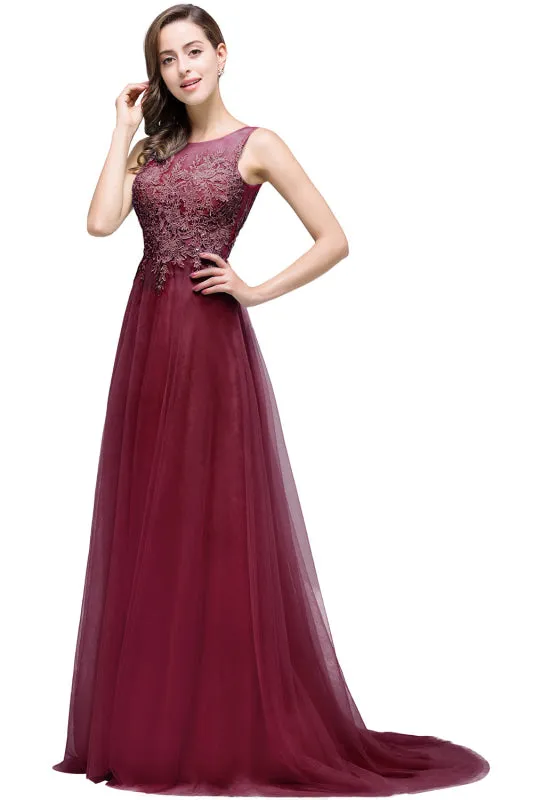 Elegant Tulle Lace Aline Evening Dress Sleeveles Beading Special Occasion Dress