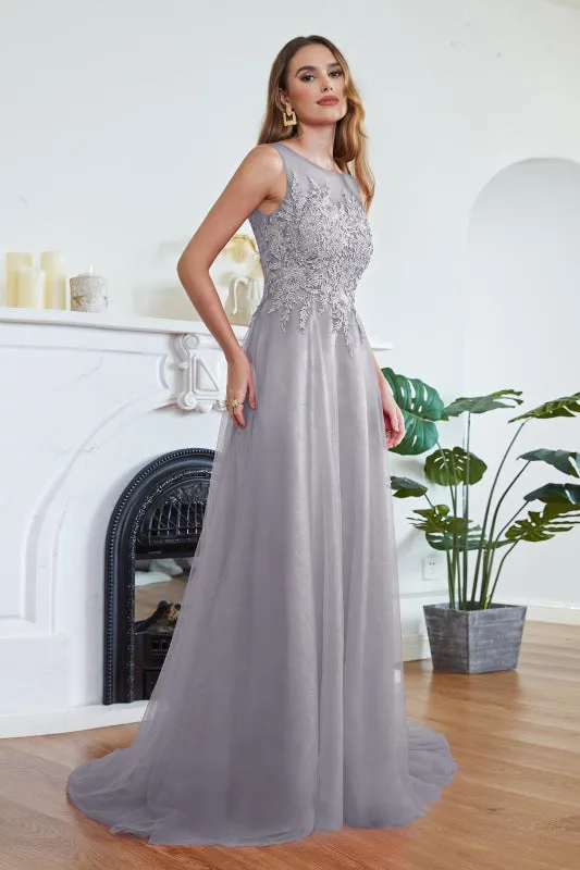 Elegant Tulle Lace Aline Evening Dress Sleeveles Beading Special Occasion Dress